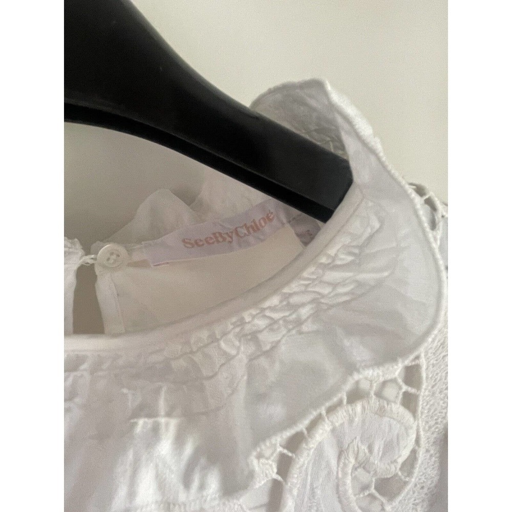 See by Chloe White Ruffle Smocked Lace Dress Paisley Ruffle US size 8 EU size 44 - Picture 10 of 11